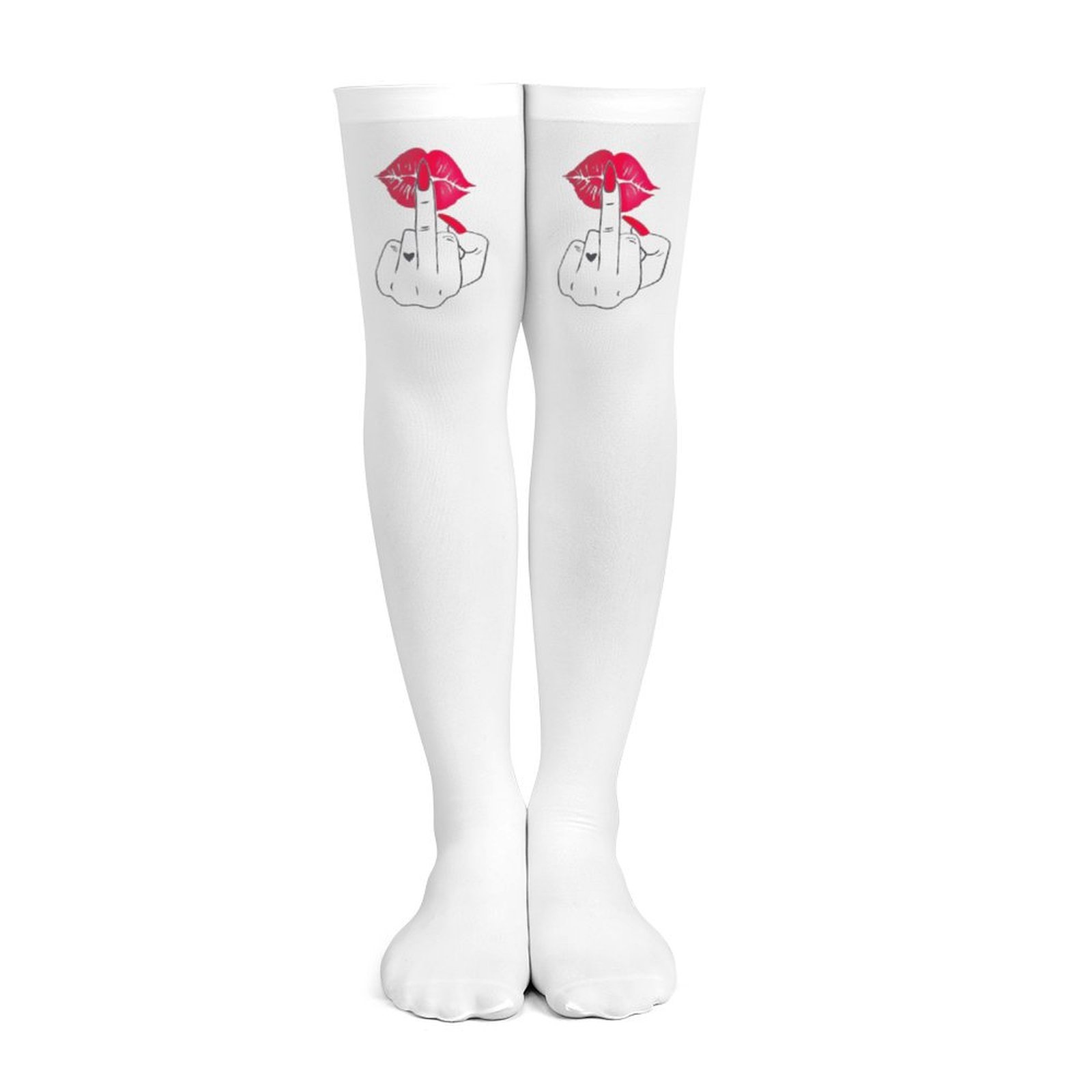 Knee High Sock Women - Damskie białe podkolanówki z motywem środkowego