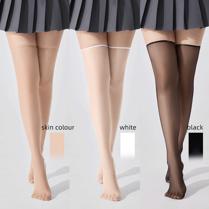 Thigh High Sock Stay Up - Kave 3-parowe nylonowe przezroczyste pończochy do